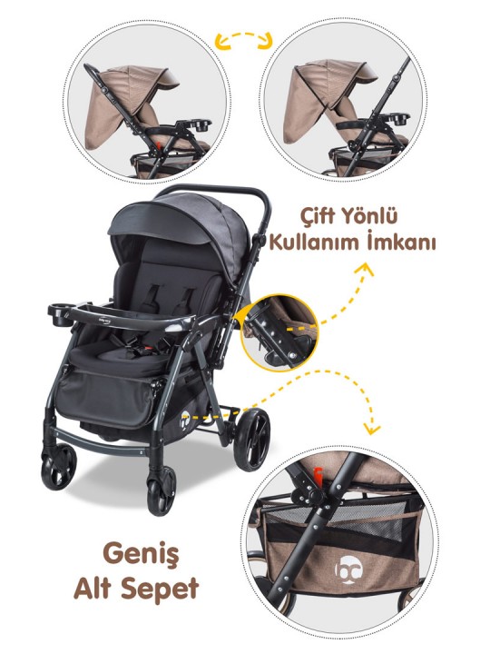 Baby Care Bebek Arabası - BC-500 Combo Maxi Pro - Çift Yönlü Katlanır Bebek Arabası - Siyah