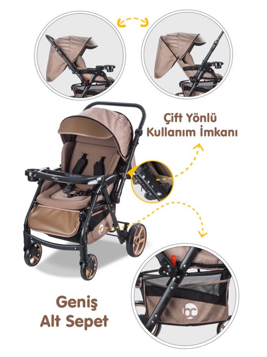 Baby Care Bebek Arabası - BC-500 Combo Maxi Pro - Çift Yönlü Katlanır Bebek Arabası - Kahve