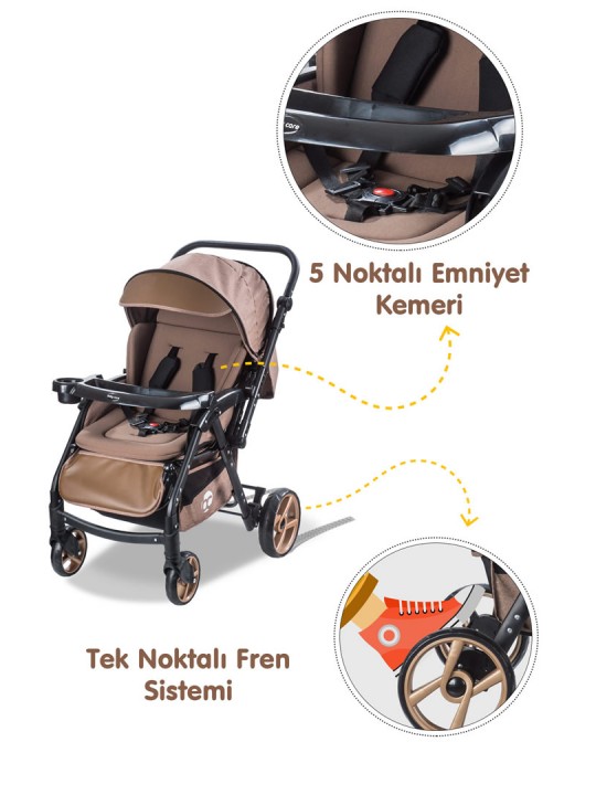 Baby Care Bebek Arabası - BC-500 Combo Maxi Pro - Çift Yönlü Katlanır Bebek Arabası - Kahve