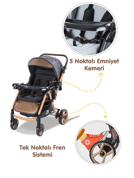 Baby Care Bebek Arabası - BC-500 Combo Maxi Pro - Çift Yönlü Katlanır Bebek Arabası - Gold Siyah