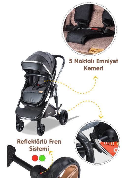 Nurbebe.com.tr | BabyCare | Baby Care Travel Bebek Arabası - Bc 440 Colarado Chrome - Travel Sistem Pusetli Katlanır Amortisörlü Krom Detaylı Bebek Arabası - Siyah