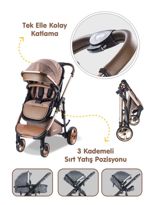Nurbebe.com.tr | BabyCare | Baby Care Travel Bebek Arabası - Bc 440 Colarado Chrome - Travel Sistem Pusetli Katlanır Amortisörlü Krom Detaylı Bebek Arabası - Kahve