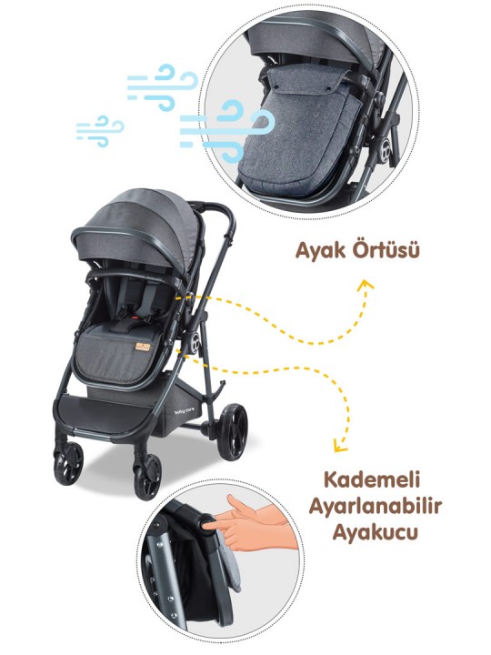 Nurbebe.com.tr | BabyCare | Baby Care Travel Bebek Arabası - Bc 300 Exen - Travel Sistem Oto Koltuğu Pusetli Katlanır Bebek Arabası - Siyah