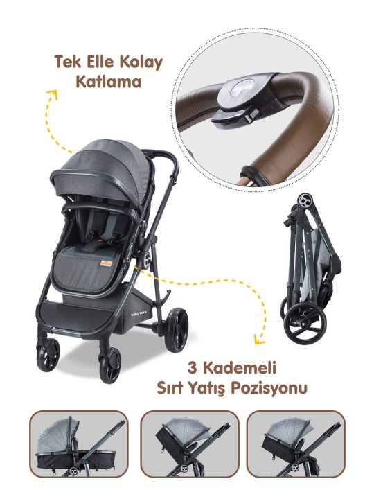Nurbebe.com.tr | BabyCare | Baby Care Travel Bebek Arabası - Bc 300 Exen - Travel Sistem Oto Koltuğu Pusetli Katlanır Bebek Arabası - Siyah