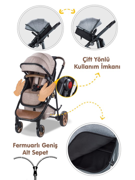 Nurbebe.com.tr | BabyCare | Baby Care Travel Bebek Arabası - Bc 300 Exen - Travel Sistem Oto Koltuğu Pusetli Katlanır Bebek Arabası - Kahve