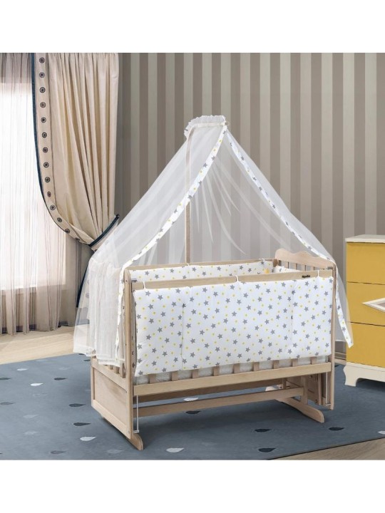 Nurbebe.com.tr | Kuğu Bebe | Kuğu Bebe Organik İnci Anne Yanı Beşik Elit Beyaz Mavi Uyku Seti