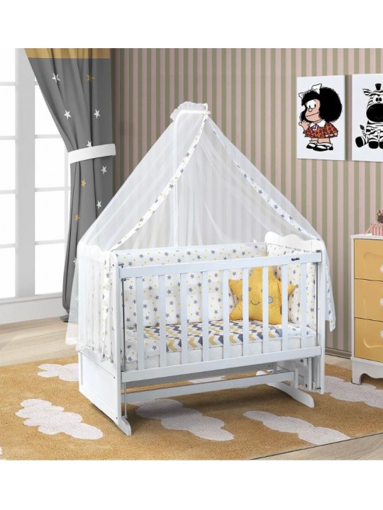 Nurbebe.com.tr | Kuğu Bebe | Kuğu Bebe İnci Beyaz Elit Anne Yanı Beşik ve Sarı Uyku Seti
