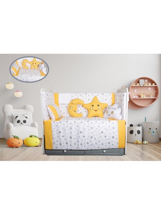 Nurbebe.com.tr | Bebeciden | Defne Bebek Uyku Seti Yıldız Oyuncaklı Yıldız Desenli Sarı Beyaz